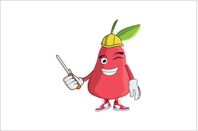 Rose Apple Construction Worker Fruit Cartoon Character Design