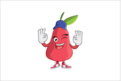 Rose Apple with Hat Cap and Double Ok Fruit Cartoon Character Design