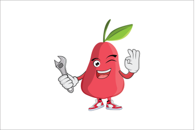 Rose Apple with Wrench Fruit Cartoon Character Design