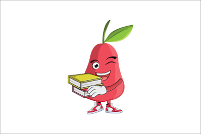 Rose Apple with Books Fruit Cartoon Character Design