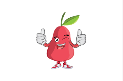 Rose Apple Wink Smile and Double Thumbs Up Fruit Cartoon Character