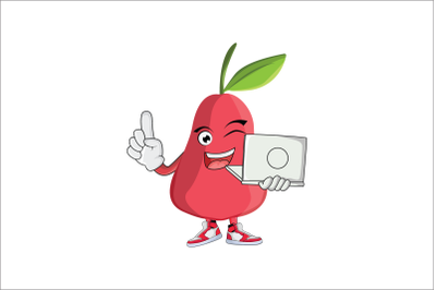 Rose Apple with Laptop Fruit Cartoon Character Design