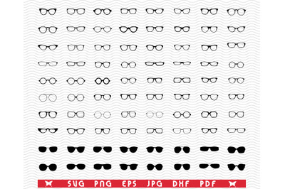 SVG Eyeglasses, Black silhouette digital clipart