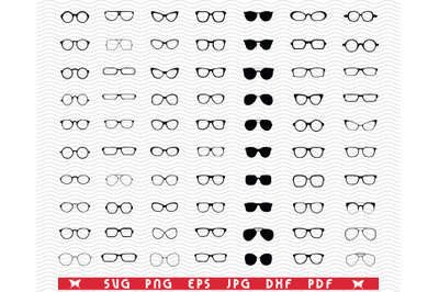 SVG Eyeglasses&2C; Black silhouette digital clipart