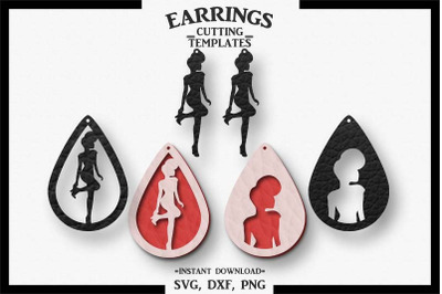 Afro Lady Earrings, Cut File, SVG DXF PNG, Teardrop Earrings