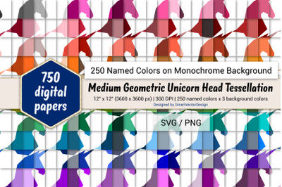 Geometric Unicorn Tessellation Digital Paper - 250 Colors on BG