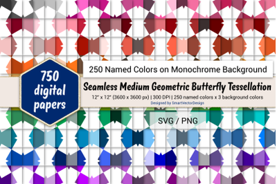 Geometric Butterfly Tessellation Digital Paper - 250 Colors on BG