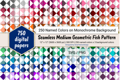 Geometric Fish Tessellation Digital Paper - 250 Colors on BG