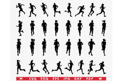 SVG Runners, Black silhouette digital clipart