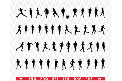 SVG Runners&2C; Black silhouette digital clipart