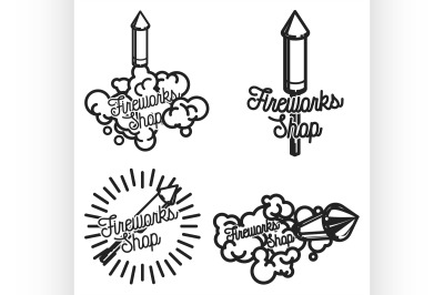 Color vintage fireworks shop emblems