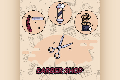 Barber shop flat concept icons