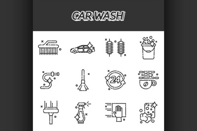 Car wash flat icons set