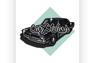 Color vintage car wash emblem