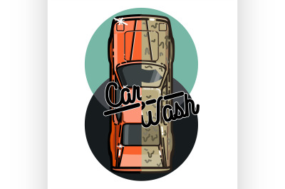 Color vintage car wash emblem