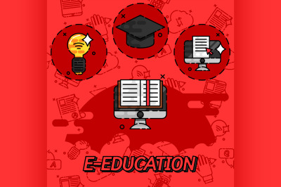 E-education flat concept icons