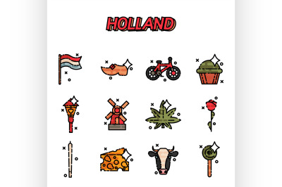 Holland flat icons set