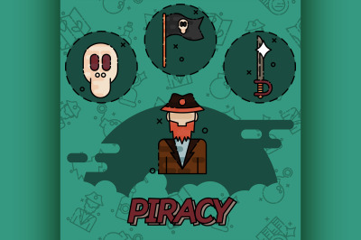 Piracy flat concept icons