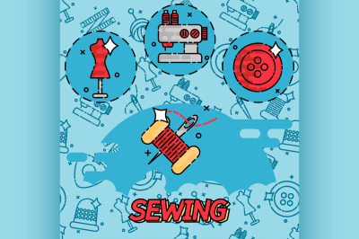 Sewing flat concept icons