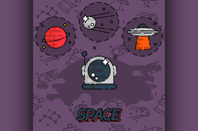 Space flat concept icons