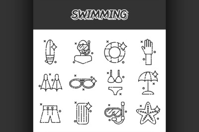 Swimming icons set