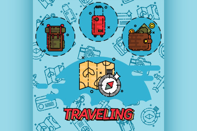 Traveling flat concept icons