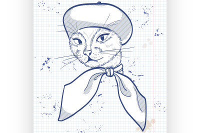 Vector elegant woman with cats head