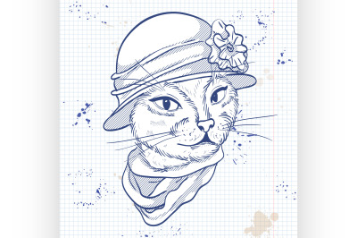 Vector elegant woman with cats head