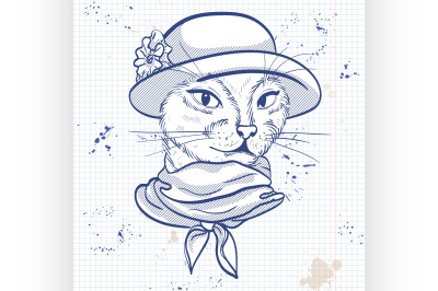 Vector elegant woman with cats head