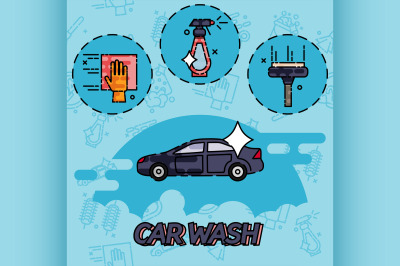 Car wash flat concept icons