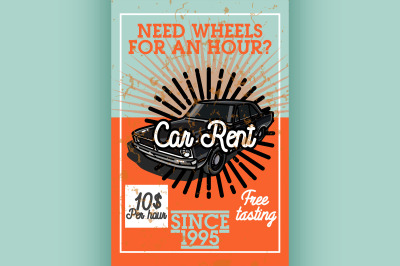 Color vintage car rent banner