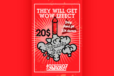 Color vintage fireworks shop banner