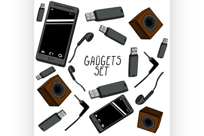 Set of hand drawn gadget icons