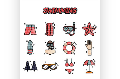 Swimming flat concept set