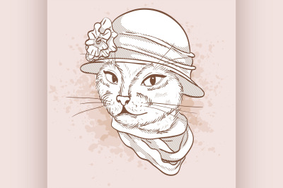 Vector sketch of elegant cat