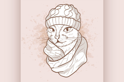 Vector sketch of elegant cat