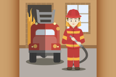 Fireman isolated vector illustration