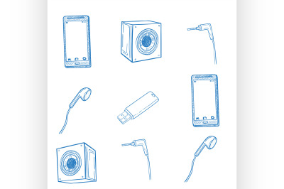 Set of hand drawn gadget icons