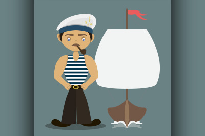 Sailor with a pipe and a ship