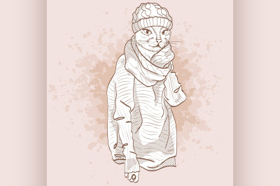 Vector sketch of elegant cat