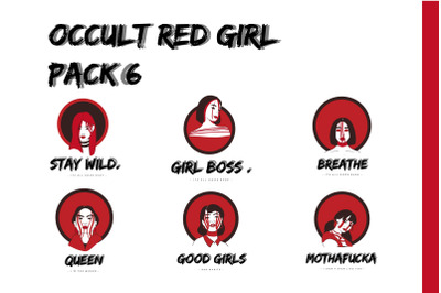 6 Pack Of Occult Red Girl Illustration