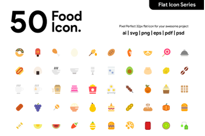 50 Food Icon Flat