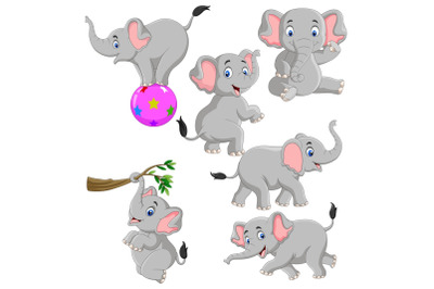 Elephants Cartoon Clipart Set Graphics
