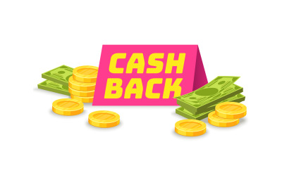 Emblem cash back. Symbol of saving cashback by shopping with ribbon an