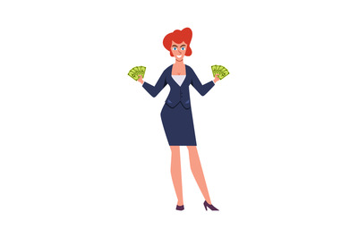 Rich woman. Success character with luxury suit vector money and wealth