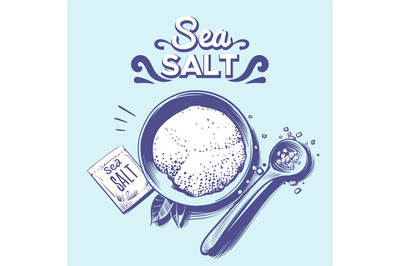 Sea salt. Hand drawn salting crystals, sodium spice ingredient. Himala