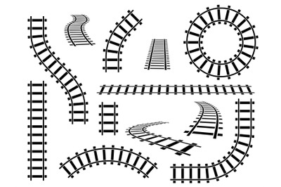 Railroad tracks. Straight, wavy and curved rails railway top view, lad