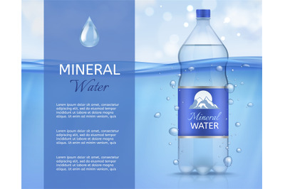 Mineral water. Plastic bottle with clean sparkling drinking liquid&2C; bu