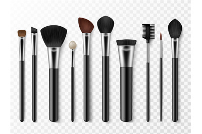 Makeup brushes. Realistic professional makeup artist tools for model f