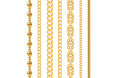 Golden chain. Seamless luxury chains of different shapes, realistic go